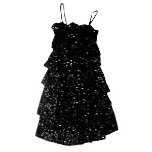 Monsoon black dress midi sparkly sequins tiered skirt lined Sequin Ruffle Sz L